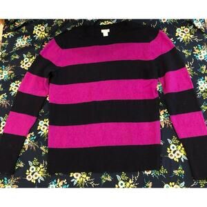 J. Crew Navy Blue & Pink cotton & wool crewneck sweater, sz Small, preppy